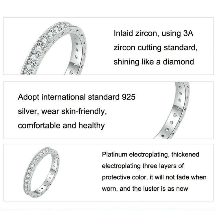 No.8 S925 Sterling Silver Platinum-plated Fine Flash Zircon Single Ring