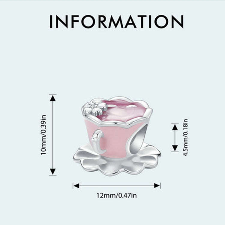 Pink Flower Coffee Cup DIY Beads S925 Sterling Silver Bracelet Accessories