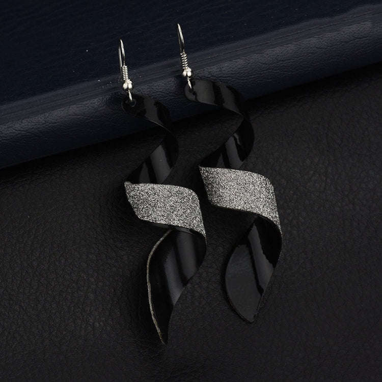 Frosted Long Twisted Hoop 3D Earrings(Black)