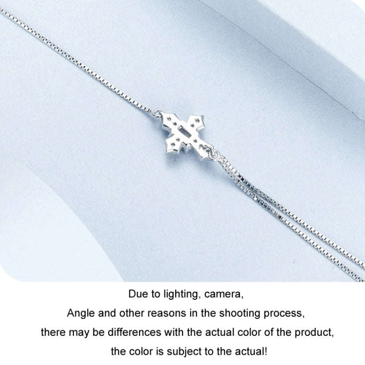 S925 Sterling Silver Platinum Plated Double Layer Cross Women Bracelet