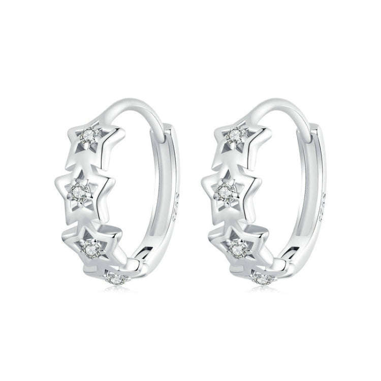 S925 Sterling Silver Platinum-Plated Sparkling Five-Pointed Star Women Earrings