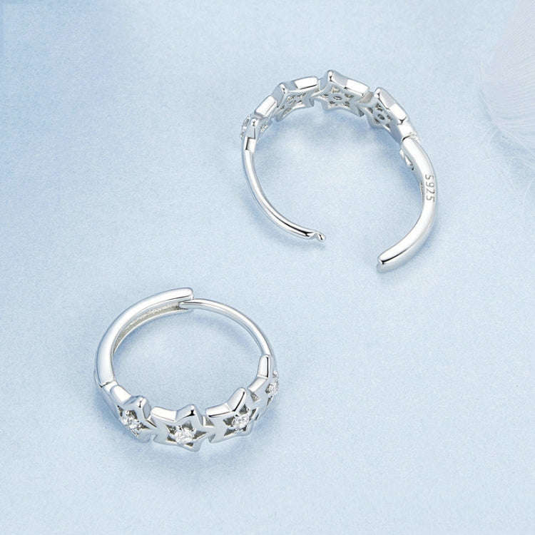 S925 Sterling Silver Platinum-Plated Sparkling Five-Pointed Star Women Earrings