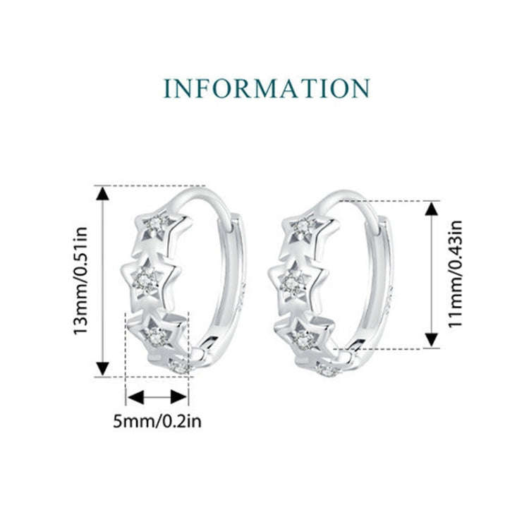S925 Sterling Silver Platinum-Plated Sparkling Five-Pointed Star Women Earrings