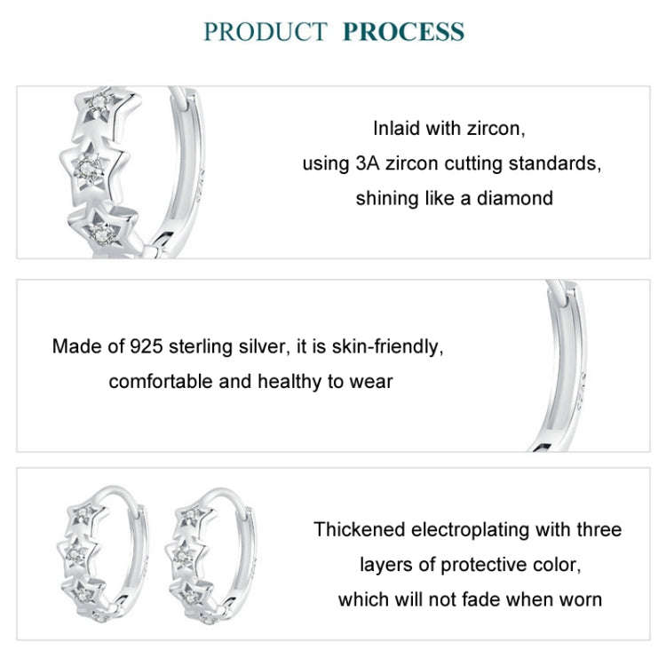 S925 Sterling Silver Platinum-Plated Sparkling Five-Pointed Star Women Earrings