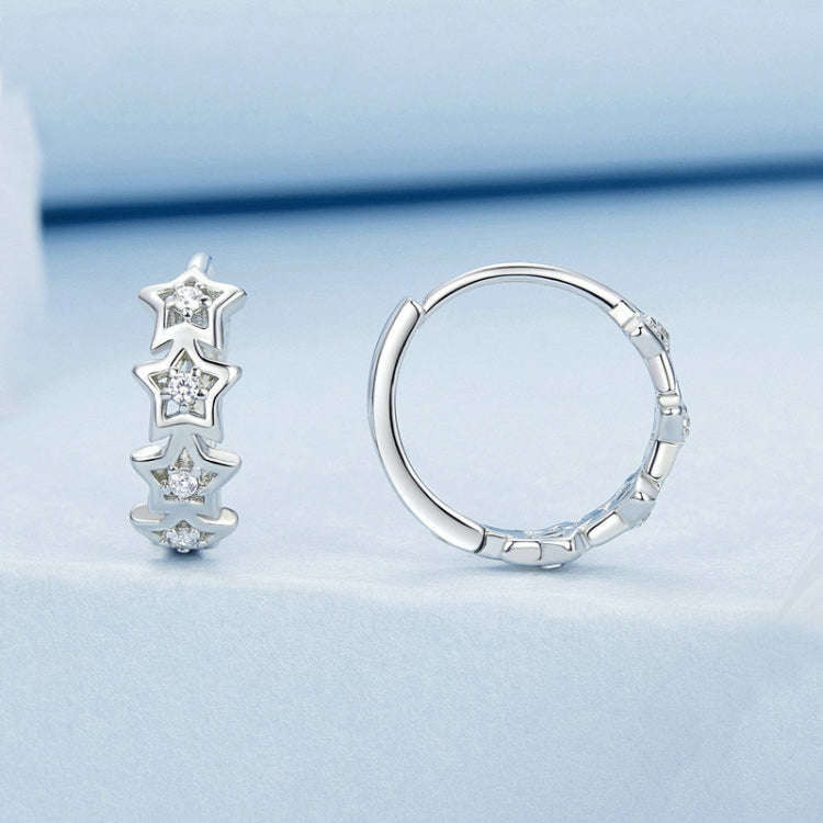 S925 Sterling Silver Platinum-Plated Sparkling Five-Pointed Star Women Earrings