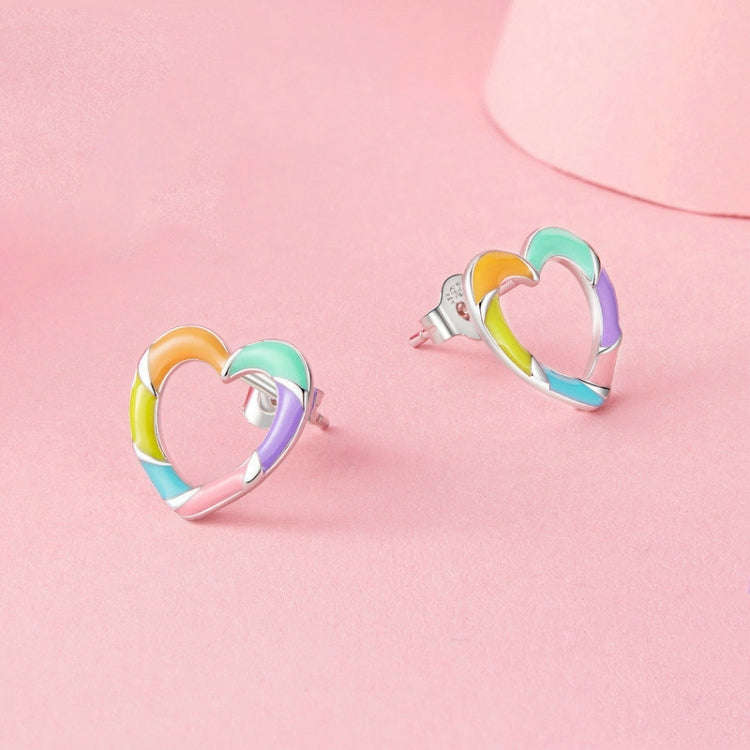 S925 Sterling Silver Platinum-plated Dopamine Rainbow Love Earrings for Women