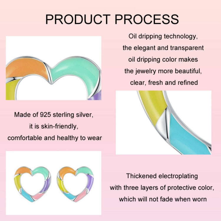 S925 Sterling Silver Platinum-plated Dopamine Rainbow Love Earrings for Women