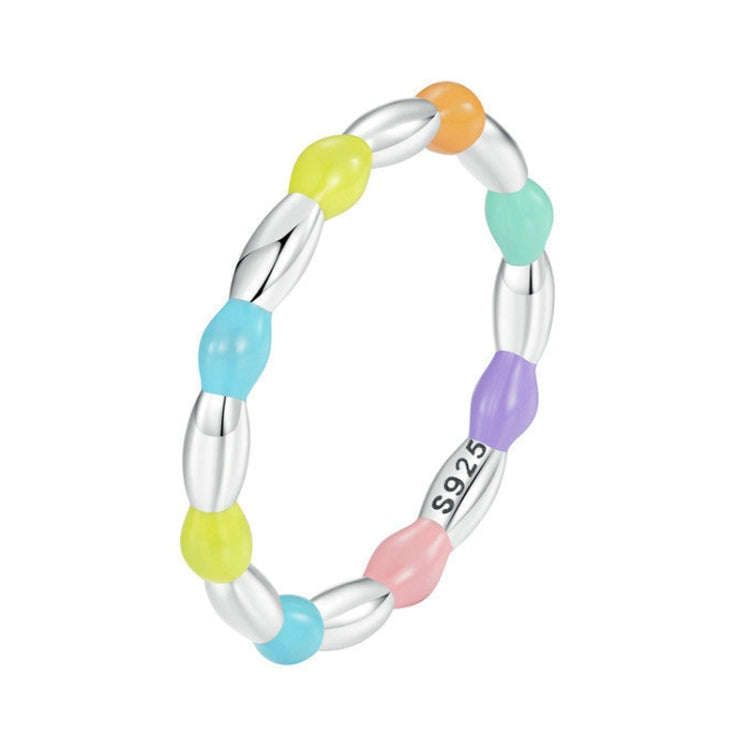 SCR1009 Dopamine Bean Arrangement S925 Sterling Silver Platinum Plated Ring, Size: US No.6