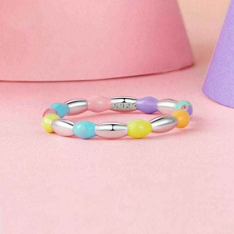 SCR1009 Dopamine Bean Arrangement S925 Sterling Silver Platinum Plated Ring, Size: US No.7