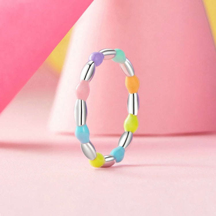 SCR1009 Dopamine Bean Arrangement S925 Sterling Silver Platinum Plated Ring, Size: US No.7