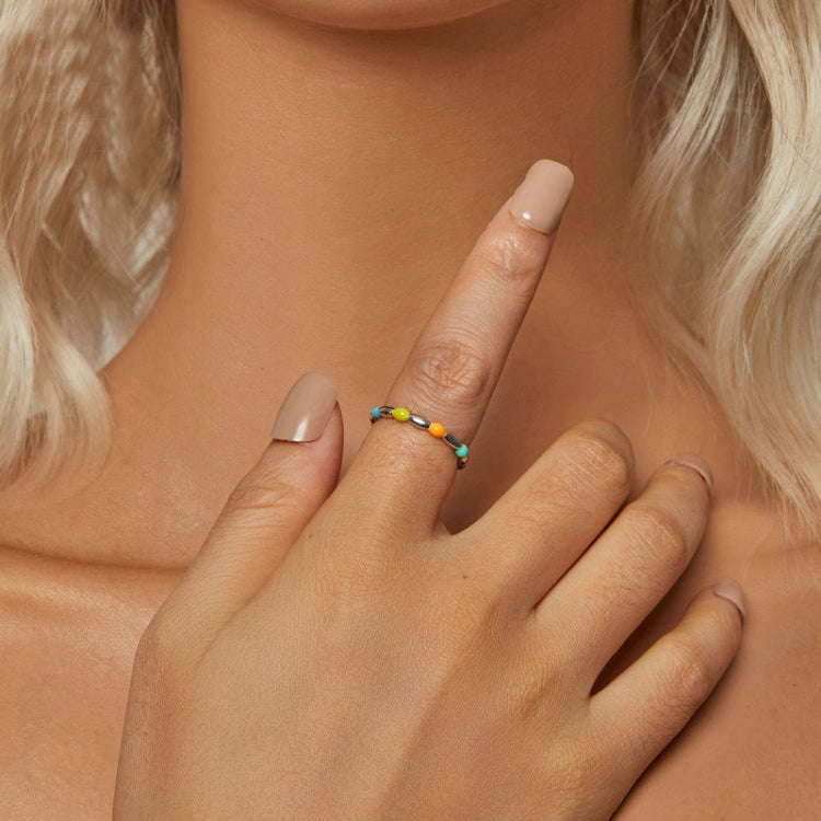 SCR1009 Dopamine Bean Arrangement S925 Sterling Silver Platinum Plated Ring, Size: US No.7