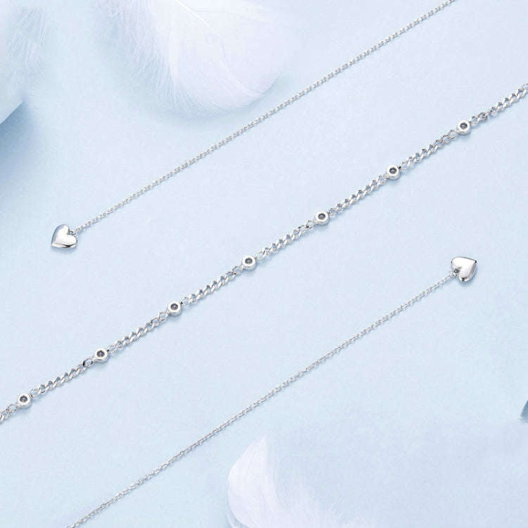 S925 Sterling Silver Platinum Plated Heart Shaped Double Sweater Necklace