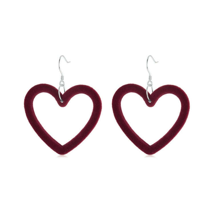 S925 Sterling Silver Velvet Burgundy Love Heart Earrings
