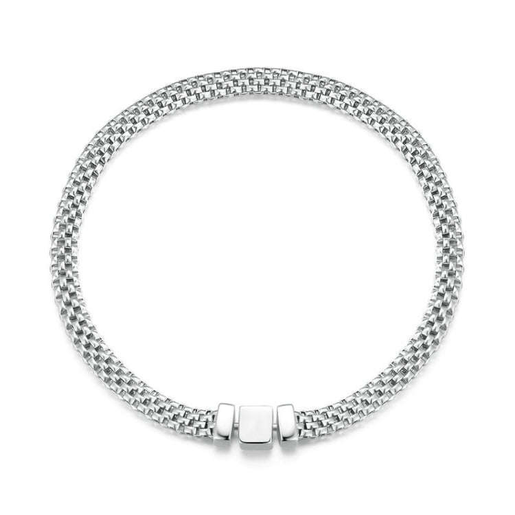 S925 Sterling Silver Platinum Plated Braided Basic Bracelet, Size: 21cm