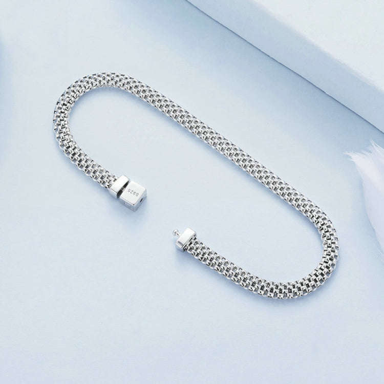 S925 Sterling Silver Platinum Plated Braided Basic Bracelet, Size: 21cm