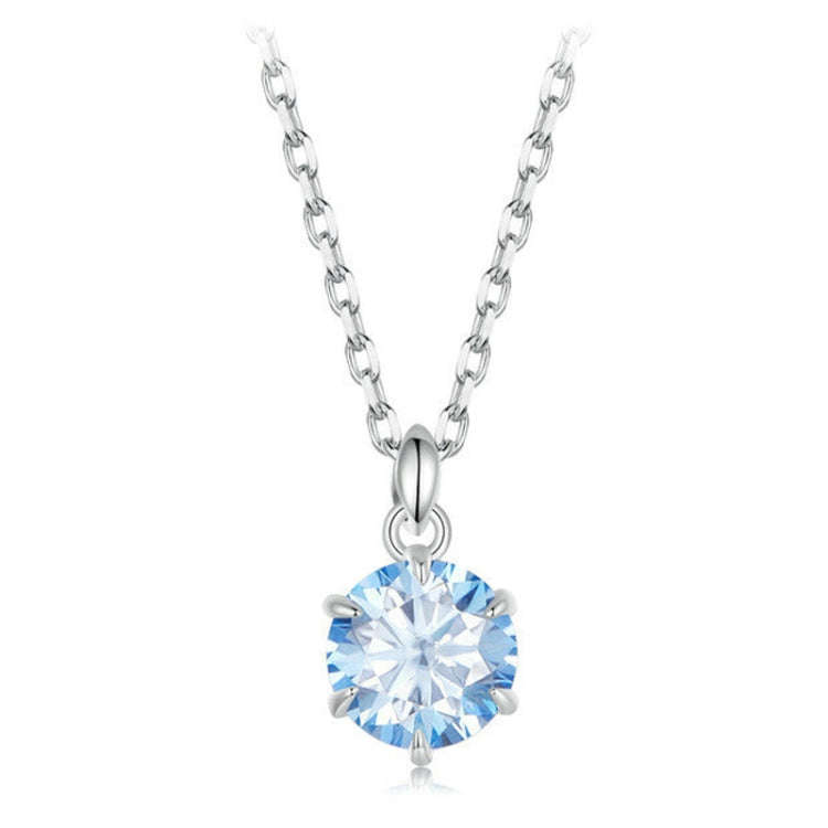 S925 Sterling Silver Platinum Plated Blue Moissanite Necklace(MSN031)
