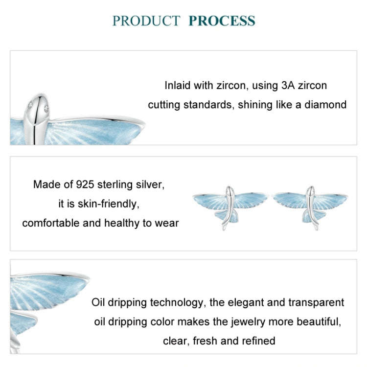 S925 Sterling Silver Platinum-plated Blue White Gradient Flying Fish Earrings(BSE977)