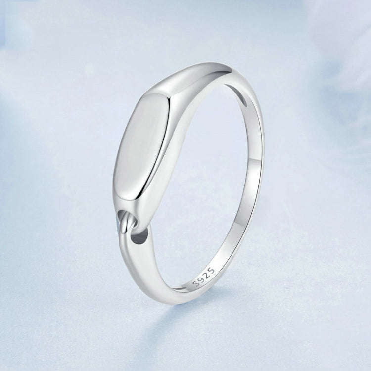 S925 Sterling Silver Platinum-Plated Interlocking Simple Ring, Size: No.7(BSR529)