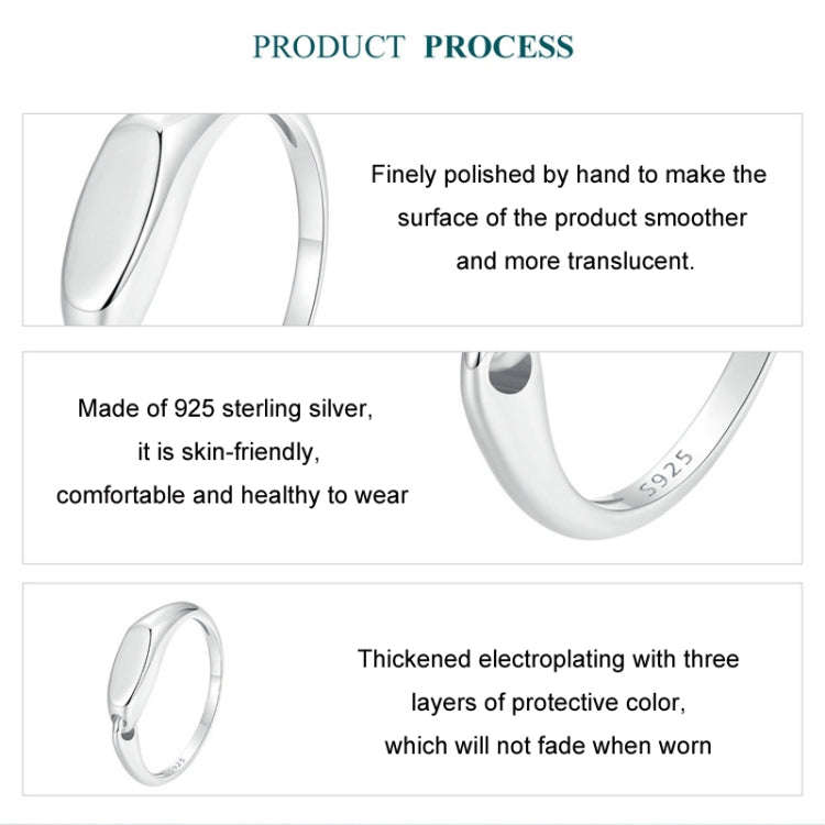 S925 Sterling Silver Platinum-Plated Interlocking Simple Ring, Size: No.8(BSR529)
