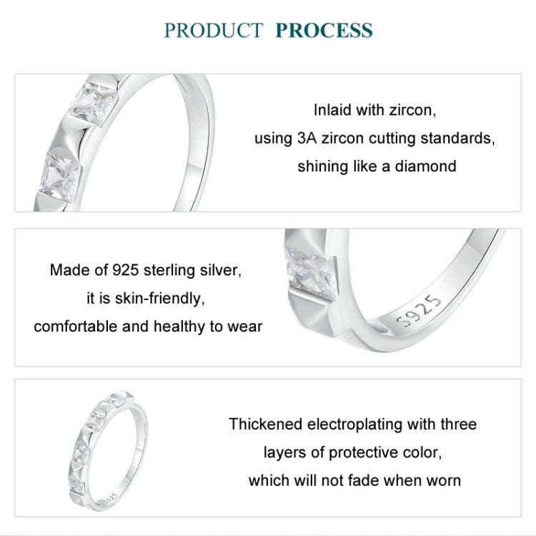 S925 Sterling Silver Platinum Plated Sparkling Simple Rivet Ring, Size: No.8(BSR530)