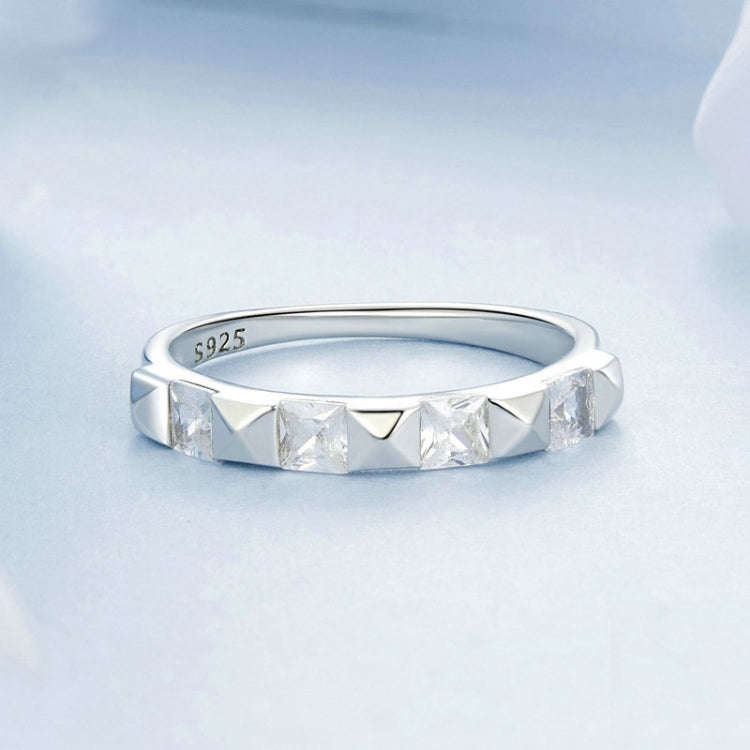 S925 Sterling Silver Platinum Plated Sparkling Simple Rivet Ring, Size: No.7(BSR530)