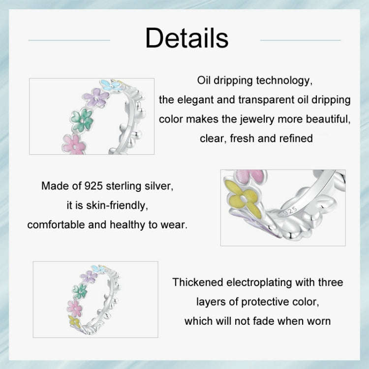 S925 Sterling Silver Platinum Plated Color Dopamine Ring, Size: No.8