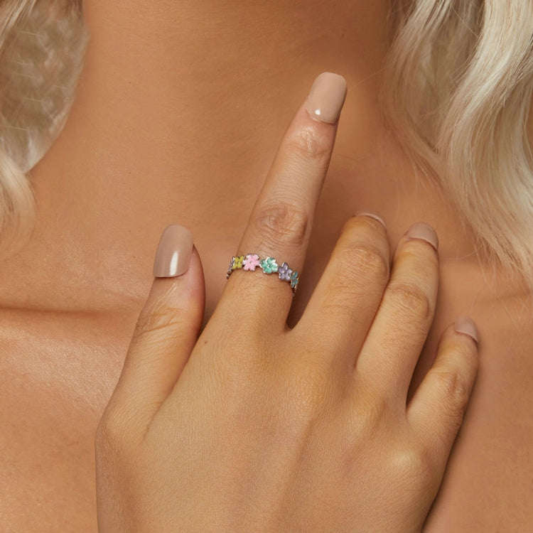 S925 Sterling Silver Platinum Plated Color Dopamine Ring, Size: No.8
