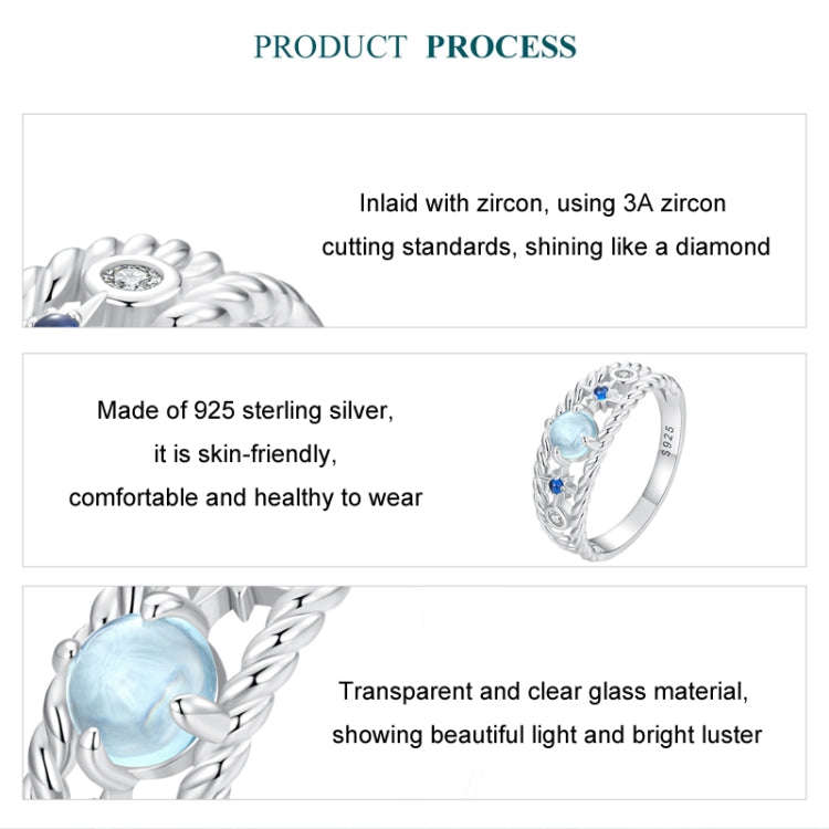 S925 Sterling Silver Platinum Plated Starry Hollow Ring, Size: No.6