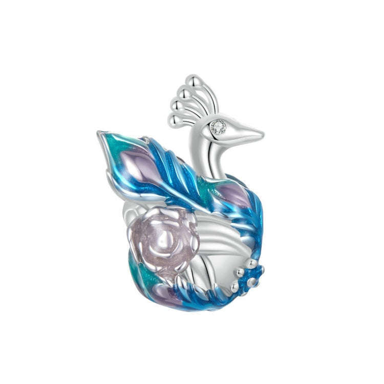 S925 Sterling Silver Platinum-plated Colorful Peacock DIY Beads(BSC979)