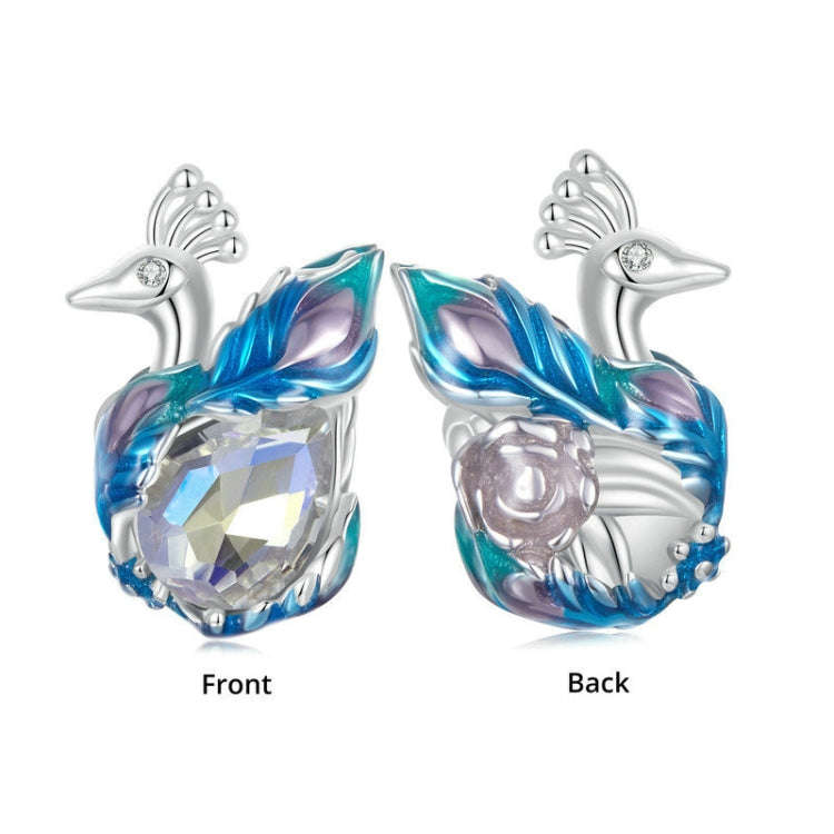S925 Sterling Silver Platinum-plated Colorful Peacock DIY Beads(BSC979)