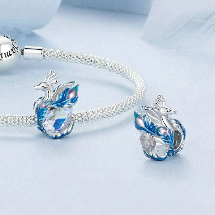 S925 Sterling Silver Platinum-plated Colorful Peacock DIY Beads(BSC979)