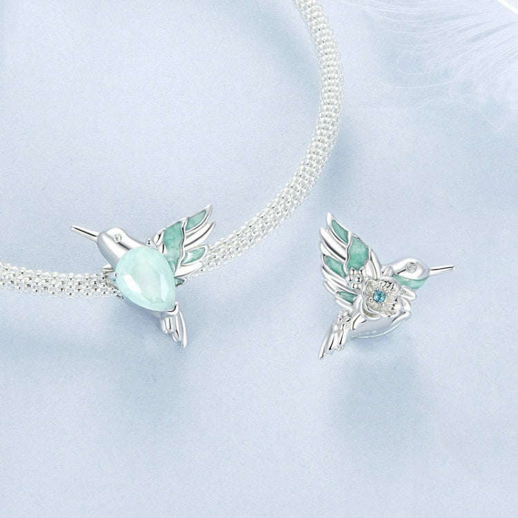 S925 Sterling Silver Platinum-plated Hummingbird Flower DIY Beads(BSC981)
