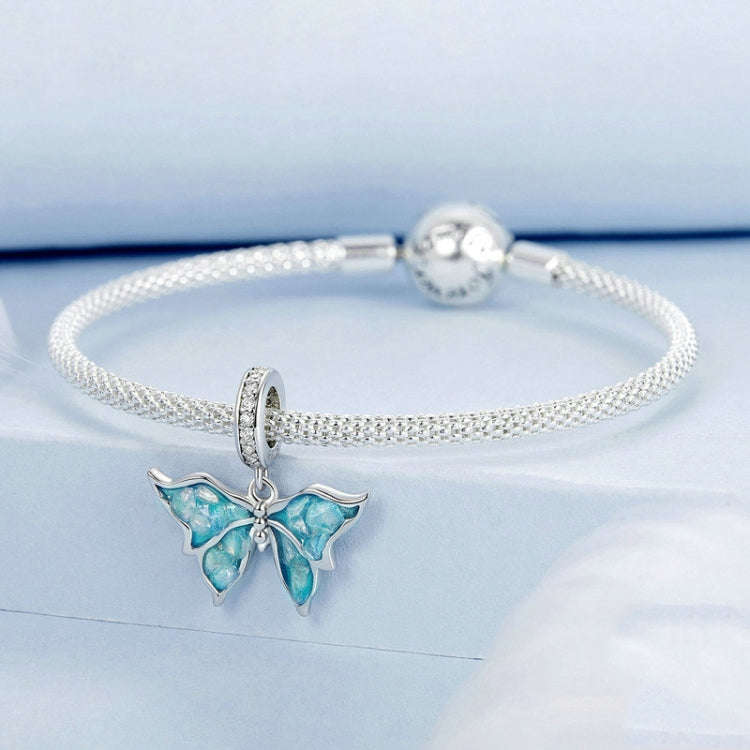 S925 Sterling Silver Platinum Plated Butterfly DIY Pendant Beads(BSC982)