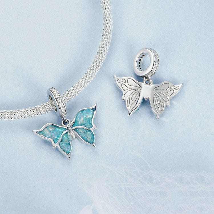 S925 Sterling Silver Platinum Plated Butterfly DIY Pendant Beads(BSC982)