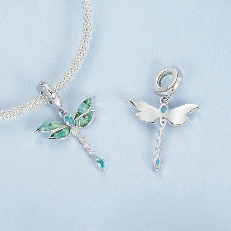 S925 Sterling Silver Platinum Plated Dragonfly DIY Pendant(BSC983)