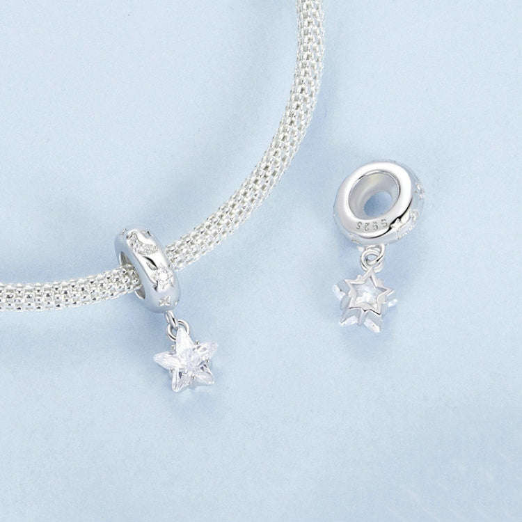 S925 Sterling Silver Platinum-plated Starlight Five-pointed Star Silicone DIY Beads(BSC984)