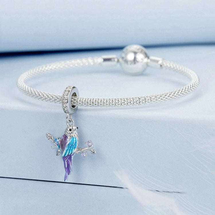 S925 Sterling Silver Platinum Plated Gradient Color Kingfisher Pendant DIY Beads(BSC985)