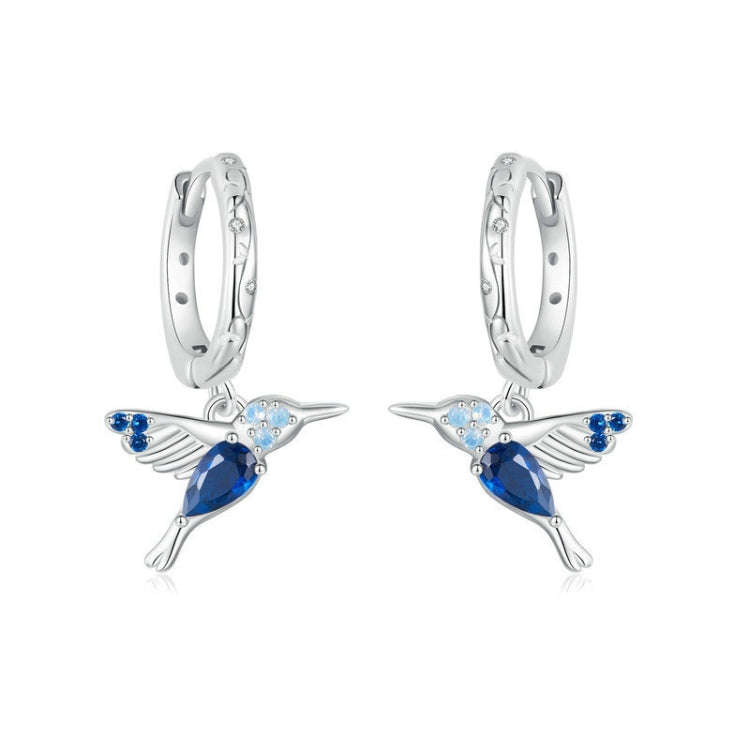 S925 Sterling Silver Platinum Plated Opal Hummingbird Women Earrings(BSE985)