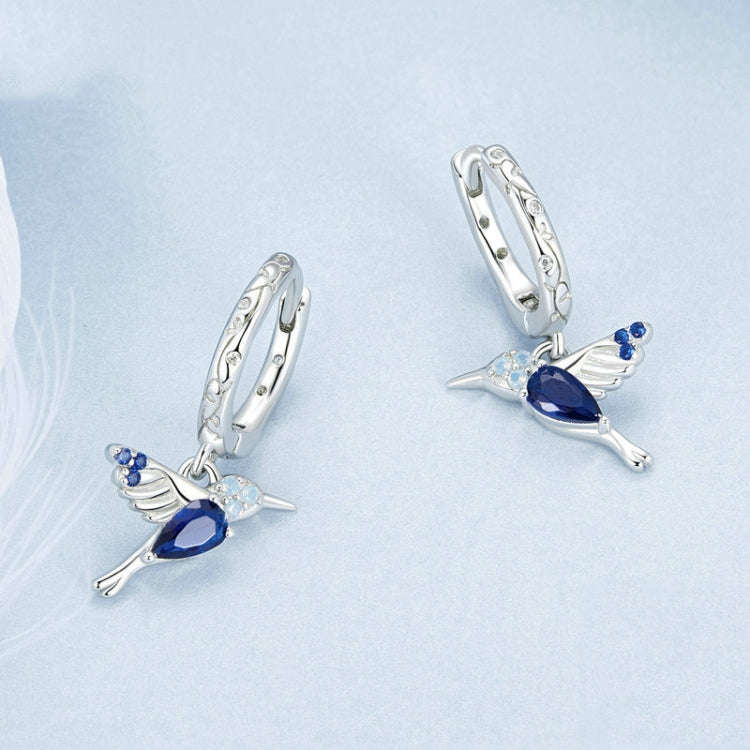 S925 Sterling Silver Platinum Plated Opal Hummingbird Women Earrings(BSE985)