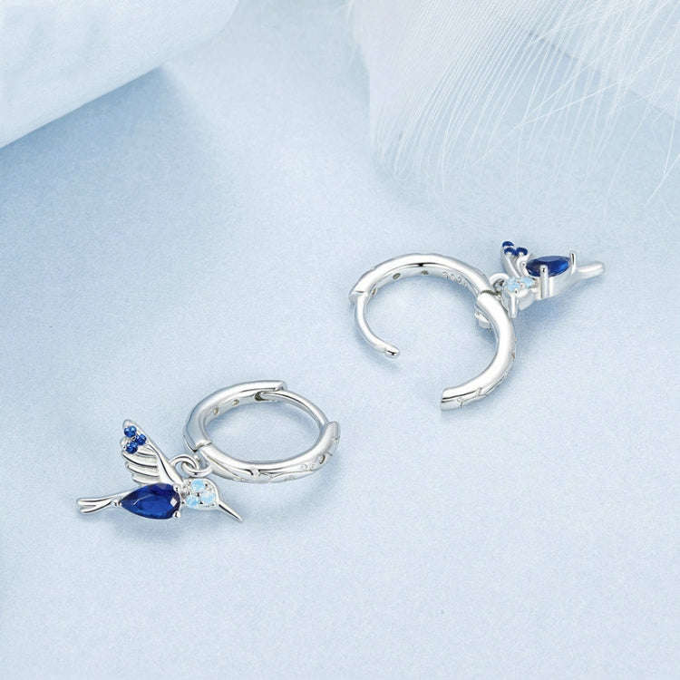 S925 Sterling Silver Platinum Plated Opal Hummingbird Women Earrings(BSE985)