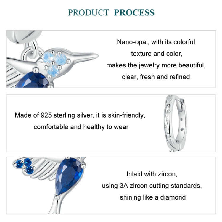 S925 Sterling Silver Platinum Plated Opal Hummingbird Women Earrings(BSE985)