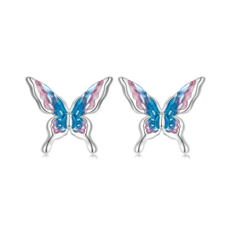 S925 Sterling Silver Platinum Plated Gradient Butterfly Earrings(BSE987)