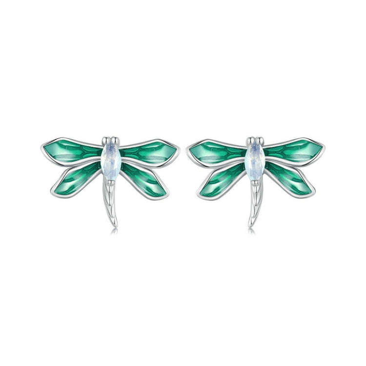 S925 Sterling Silver Platinum Plated Animal Dragonfly Earrings(BSE988)