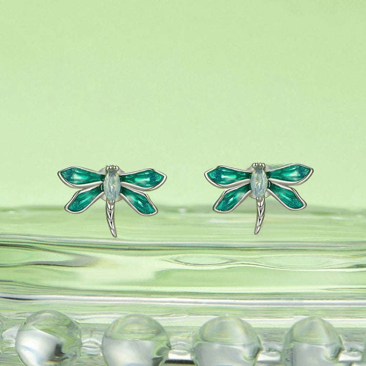 S925 Sterling Silver Platinum Plated Animal Dragonfly Earrings(BSE988)
