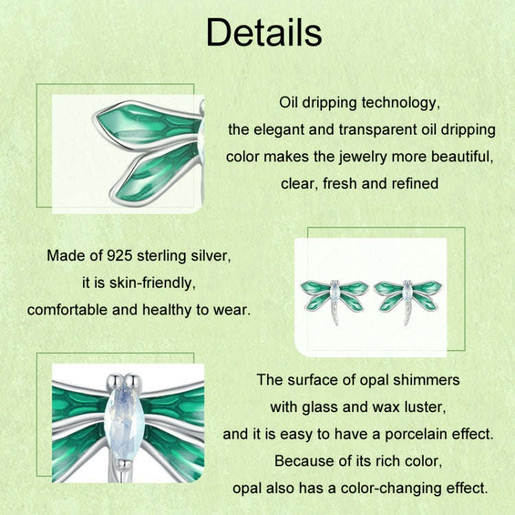 S925 Sterling Silver Platinum Plated Animal Dragonfly Earrings(BSE988)