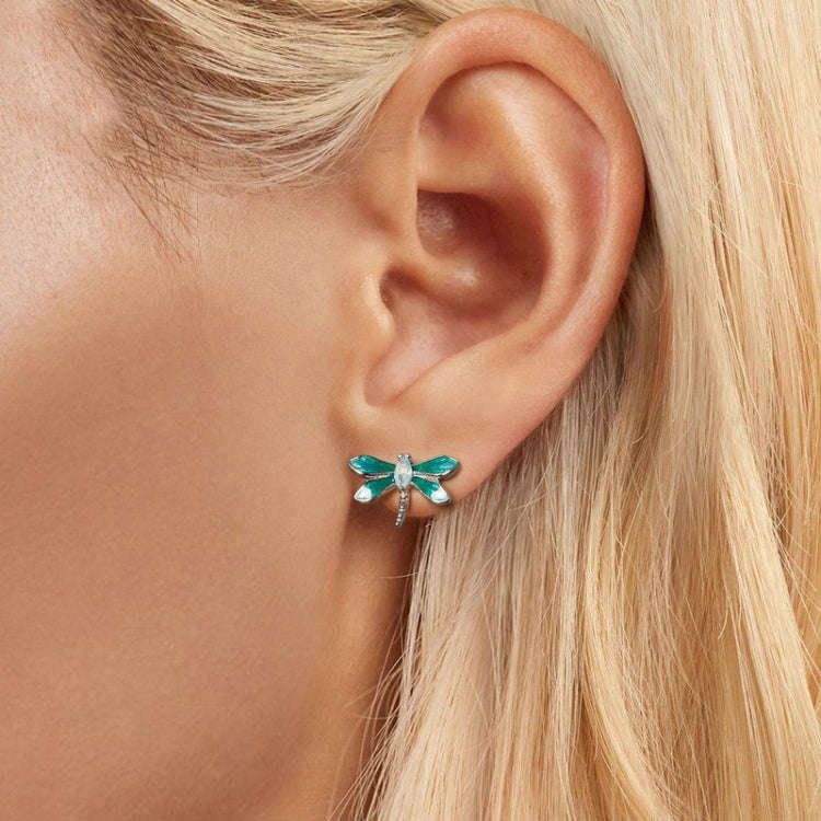 S925 Sterling Silver Platinum Plated Animal Dragonfly Earrings(BSE988)