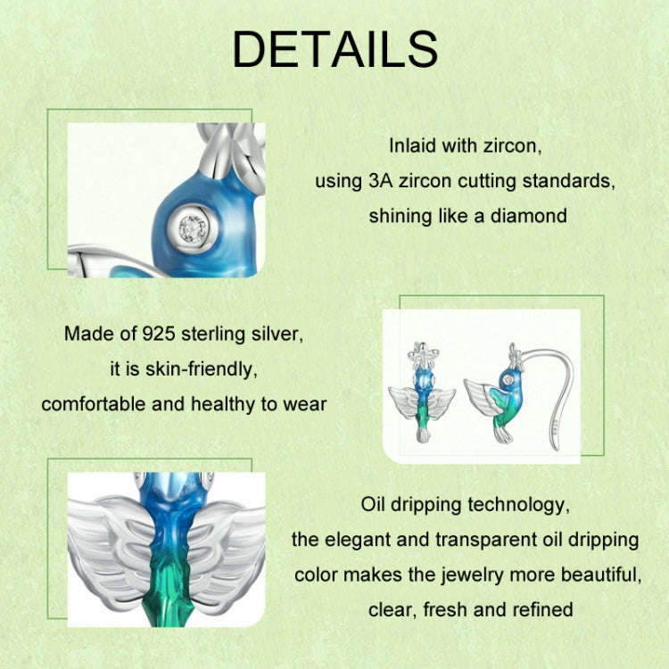 S925 Sterling Silver Early Spring Hummingbird Women Earrings(BSE990)