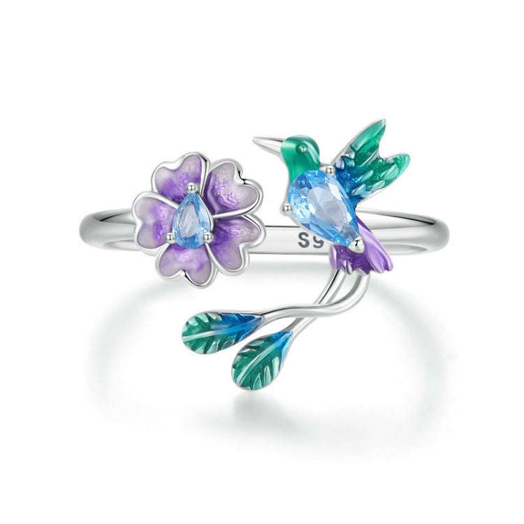 S925 Sterling Silver Bird Flower Opening Adjustable Ring(BSR536-E)