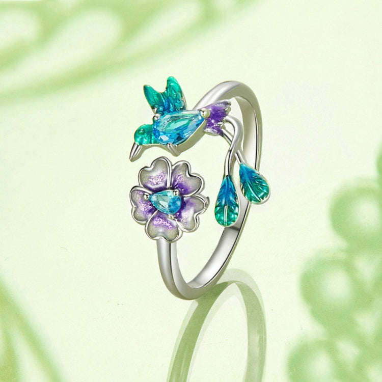 S925 Sterling Silver Bird Flower Opening Adjustable Ring(BSR536-E)