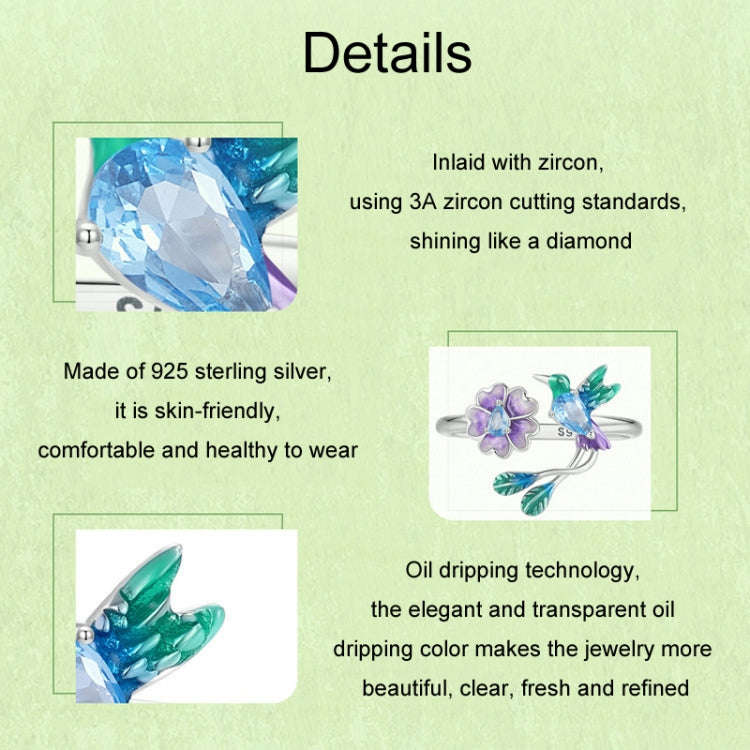S925 Sterling Silver Bird Flower Opening Adjustable Ring(BSR536-E)